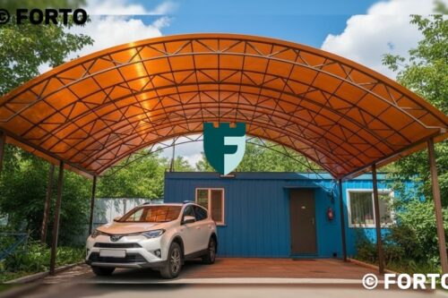 Арочный навес с сотовым поликарбонатом 7х6 м фото