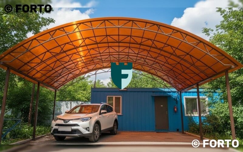 Арочный навес с сотовым поликарбонатом 7х6 м фото
