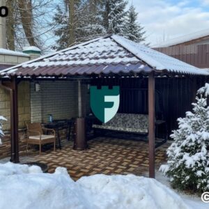 Беседка из металлочерепицы с вальмовой кровлей 3.9х3.9 м фото