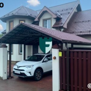Двухскатный навес из металлочерепицы с коваными элементами 4.53х8 м фото