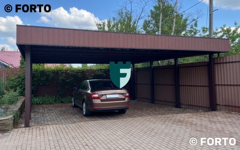 naves0161-photo-02 Навес хайтек из профлиста для автомобиля 8.83х7.7 м фото