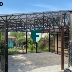 Односкатный навес для бассейна с зашивкой боковых стен из монолитного поликарбоната 6х6 м фото