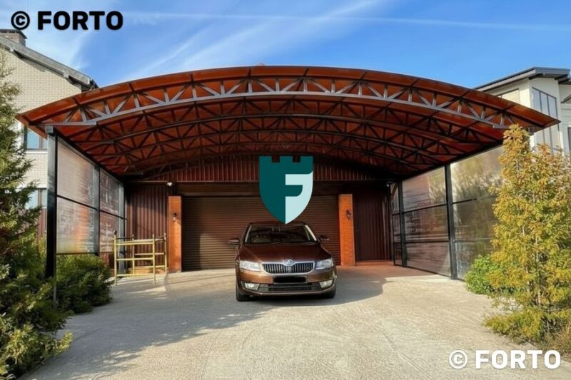 Стальной навес для двух автомобилей 6х8 м фото