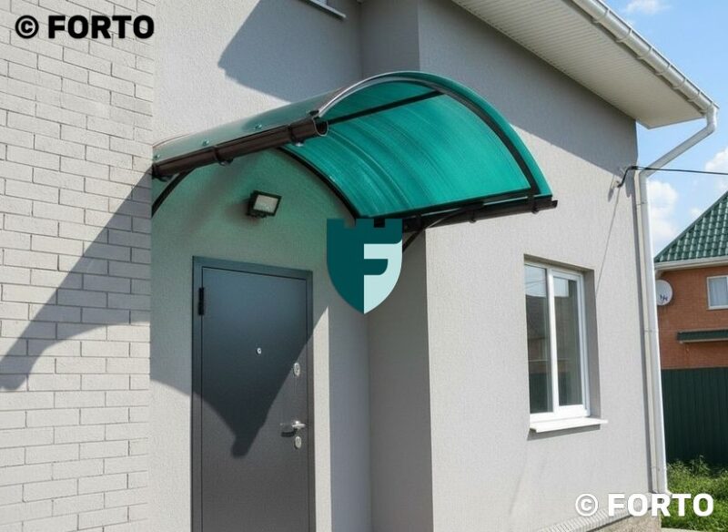 Козырек с арочными фермами и поликарбонатом 1х2 м фото
