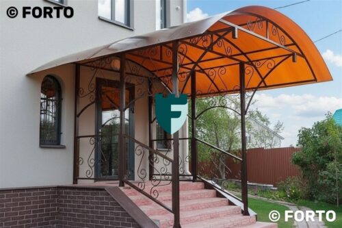 Металлический навес с ковкой и перилами 2х4 м фото