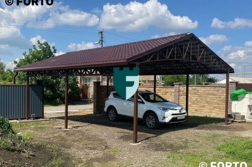 Двухскатный навес из металлочерепицы для одной машины 6х8 м фото