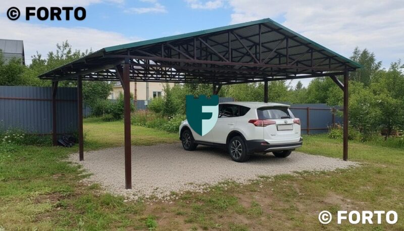naves0814-photo-02 Большой навес из профнастила зеленого цвета 4х6 м фото