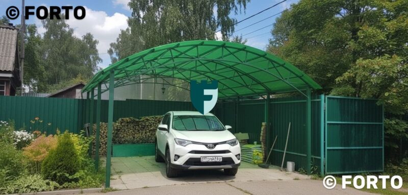 Стальной навес для машины с крышей из поликарбоната 4х6 м фото