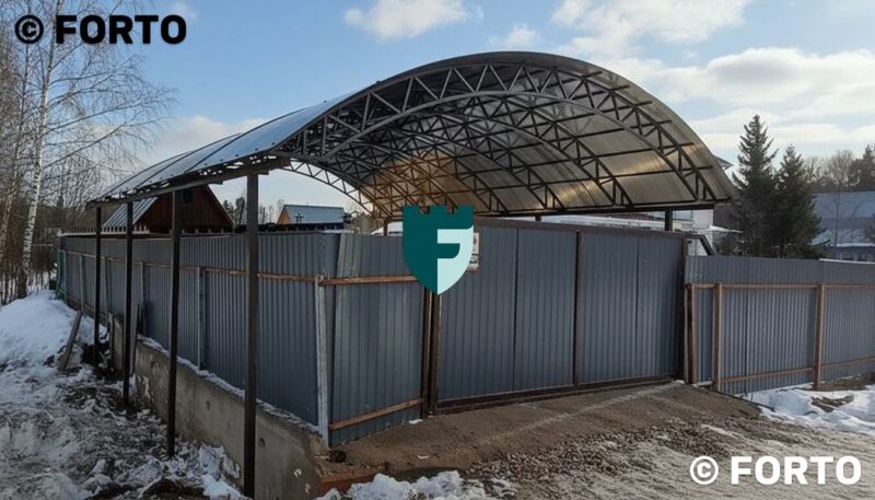 Навес для загородного дома с сотовым поликарбонатом 5х10 м фото
